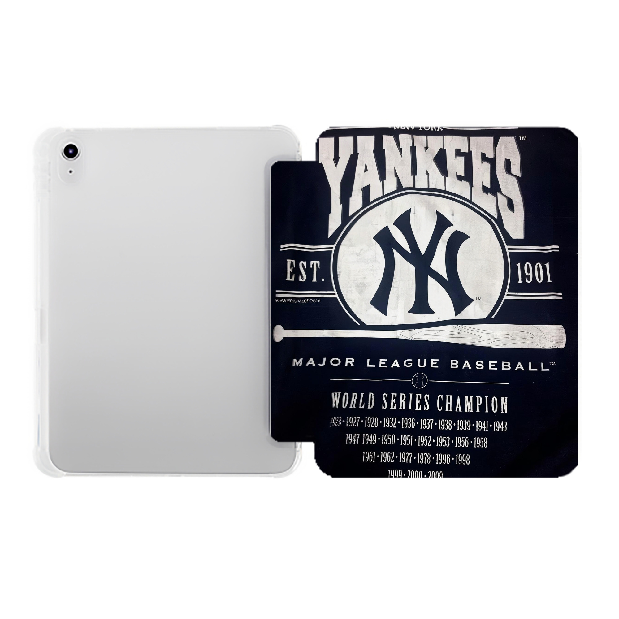 New York Yankees 211 Premium Tri-Fold PU Leather & Silicone IPad Case With Pencil Slot – Fits 9.5,10.5,10.9 – Adjustable Stand, Slim, Protective
